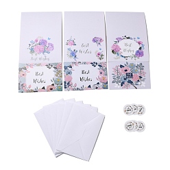 Flower Rectangle Paper Greeting Cards, with Rectangle Envelope and Flat Round Self Adhesive Paper Stickers, Easter Day Wedding Birthday Invitation Card, Flower Pattern, 110x160x1mm