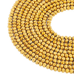 с Золотистым Покрытием 10 нити гальванических прозрачных стеклянных бусин, полное покрытие, граненые, рондель, с золотым покрытием, 3x2 мм, отверстие : 0.8 мм, около 145~150 шт / нитка, 13.39~13.78 дюйм (34~35 см)