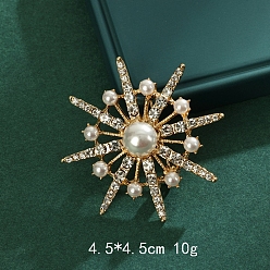 Прозрачный Брошь-снежинка из сплава со стразами, с пластиковым, золотые, прозрачные, 45 мм