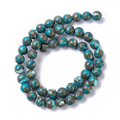Blue Assembled Synthetic Pyrite and Dyed Howlite Beads Strands, Round, Blue, 8mm, Hole: 1.2mm, about 49~50pcs/strand, 15.94''(40.5cm)