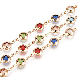 Light Gold Латунный плоский круглый браслет ручной работы со звездообразными звеньями, со стеклом, пайки, с катушкой, золотой свет, 13x7x3 мм, около 16.40 футов (5 м) / рулон