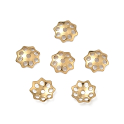 Настоящее золото 18K 304 из нержавеющей стали шарик крышки, ионное покрытие (ip), стойки покрытие, цветок, реальный 18 k позолоченный, 8.5x1.5 мм, отверстие : 1.2 мм