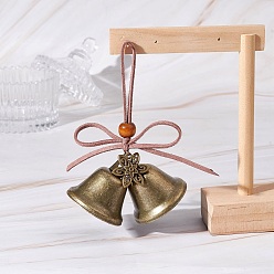 Цветок Железный колокольчик и подвесные украшения из сплава в тибетском стиле, подвесные украшения из деревянных бусин и шнура из искусственной замши, цветок, 107x113x38 мм