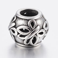 Antik Silber Farbe 304 Edelstahlkugeln, Großloch perlen, Rondelle mit Schmetterling, Antik Silber Farbe, 12x10 mm, Bohrung: 6 mm