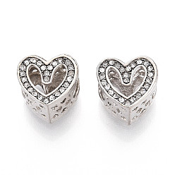 Платина Европейские бусины, сплав, стразы , бусины с большим отверстием, сердце, платина, 10.5x11x8.5 мм, отверстие : 5 мм