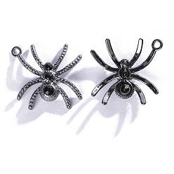 Jet Alloy Rhinestone Pendants, Spider, Gunmetal, Jet, 36x31mm