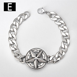 Звезда Панк и викинг 304 браслеты из нержавеющей стали, Браслеты-цепочки для женщин и мужчин, античное серебро, звезда, 7.09 дюйм (18 см)