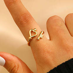 Золотой Латунные манжеты открытые кольца для женщин, Сердце ключевых, золотые, 18 мм