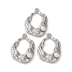 Нержавеющая Сталь Цвет 304 подвески из нержавеющей стали, овальные, с абс пластмассовой имитационной жемчужиной, цвет нержавеющей стали, 23.5x17.5x5.5 мм, отверстие : 1.4 мм