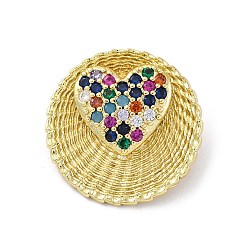 (52) Непрозрачная лаванда Латунные микро проложить кубического циркония подвески, без кадмия и без свинца, круглые сердечки-подвески, реальный 16 k позолоченный, разноцветные, 9.5x24.5 мм, отверстие : 3.5x5.5 мм