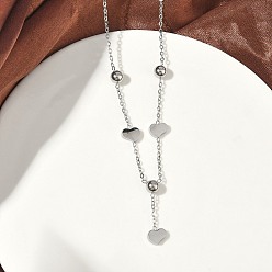 Нержавеющая Сталь Цвет 304 Кулоны в форме сердца из нержавеющей стали с 201 круглыми бусинами из нержавеющей стали, не тускнеет, цвет нержавеющей стали, 20.94 дюйм (53.2 см)