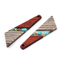 Темно-бирюзовый Подвески из прозрачной смолы и ореха, золотой фольгой, четырехугольное очарование, темные бирюзовый, 48x13x3.5 мм, отверстие : 2 мм