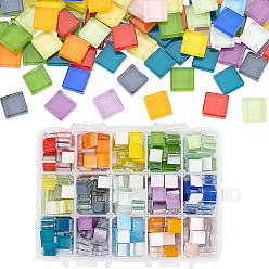 Mixed Color Glass Cabochons, Mosaic Tiles, for Home Decoration or DIY Crafts, Square, Mixed Color, 10x10x3.5mm