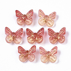 Orange Red Two Tone Transparent Spray Painted Glass Charms, with Golden Foil, Butterfly, Orange Red, 7x11x3mm, Hole: 1.2mm