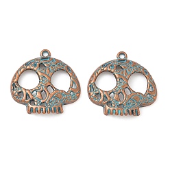 Skull Подвески из сплава , Хэллоуин, красная медь и зеленая патина, череп, 27x27x3.5 мм, отверстие : 1.8 мм