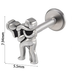 Human 304 безрезьбовая серьга-гвоздик из нержавеющей стали, козелок шпилька, плоская серьга сзади, цвет нержавеющей стали, человек, 8 мм, штифты : 1.2 мм