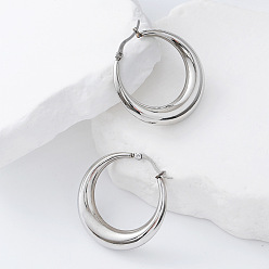 Нержавеющая Сталь Цвет Серьги из 304 нержавеющей стали, Кольцевая форма, цвет нержавеющей стали, 38x40 мм