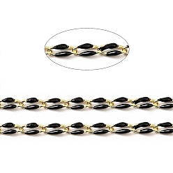 Black Brass Enamel Curb Chains, Soldered, with Spools, Real 18K Gold Plated, Black, 7x3x1.7mm