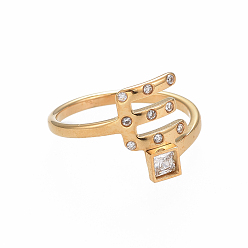 Letter E 304 палец кольца из нержавеющей стали, со стразами, буквица е и квадрат, кристалл, золотые, Размер 6~9, 16~19 мм