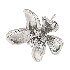 Платина Серьги Stur из латуни с кубическим цирконием, без кадмия, без никеля и без свинца, цветок, платина, 20x19 мм, отверстие : 1 мм, штифты : 11.5 мм