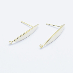Настоящее золото 18K Долговечные латунные серьги-гвоздики, с петлей, Позолота, без кадмия, без никеля и без свинца, лошадиный глаз , реальный 18 k позолоченный, 24x4x1 мм, отверстие : 1 мм, штифты : 1 мм