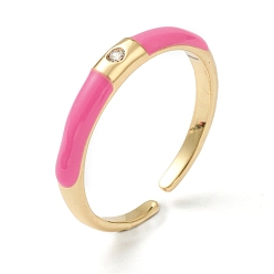 Hot Pink Brass Micro Pave Clear Cubic Zirconia Cuff Rings, Open Rings, Golden, Hot Pink, US Size 6, Inner Diameter: 17mm