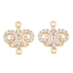 Real 18K Gold Plated Brass Micro Pave Clear Cubic Zirconia Connector Charms, Fleur-de-lis Links, Real 18K Gold Plated, 17.5x15.5x2.5mm, Hole: 1mm