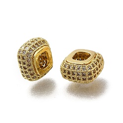 Настоящее золото 18K Латунь микропаве прозрачный кубический цирконий европейский бисер, бусины с большим отверстием, квадратный, долговечный, стойки покрытие, без свинца и без кадмия, реальный 18 k позолоченный, 9~9.5x9~9.5x5.5 мм, отверстие : 4x4 мм