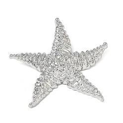 Platinum Alloy Big Pendants, Textured Starfish Charms, Platinum, 80.5x83.5x10.5mm, Hole: 12x8.5mm
