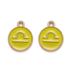 Весы Подвески из эмали и сплава, плоский круглый с созвездием / знак зодиака, золотые, Весы, 15x12x2 мм, отверстие : 1.5 мм