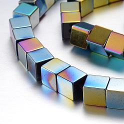 Rainbow Plated Electroplate Magnetic Synthetic Hematite Bead Strands, Grade A, Cube, Multi-color Plated, 6x6x6mm, Hole: 1mm, about 51pcs/strand, 12 inch(32.5cm)