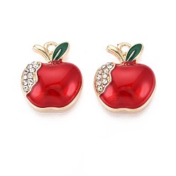 Красный Подвески из сплава с покрытием из хрусталя и эмали, яблоко, без кадмия, без никеля и без свинца, золотые, красные, 16x13.5x4 мм, отверстие : 1.4~1.6 мм