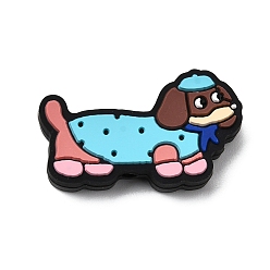 Небесно-голубой Силиконовые бусины, фокусные бусы, собака, голубой, 17~18x30x7 мм, отверстие : 3 мм