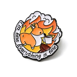 Собака Тонкая эмалевая булавка, покраска черного сплава значок для рюкзака одежды, пламя горения, собака, 29.5x29 мм