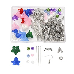 (52) Непрозрачная лаванда Набор для самостоятельного изготовления сережек феи, в том числе акриловый цветок и стеклянный жемчуг и крыло из сплава и пластиковые жемчужные бусины, 304 шарик из нержавеющей стали, Латунные крючки для сережек, разноцветные, 154 шт / коробка