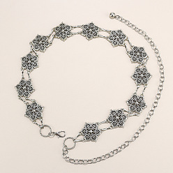 Цветок Тибетский стиль сплав цепи цепи живота, античное серебро, цветок, 1350 мм