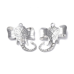 Stainless Steel Color Non-Tarnish 304 Stainless Steel Pendants, Elephant Charm, Stainless Steel Color, 31.5x29x3mm, Hole: 2.4mm