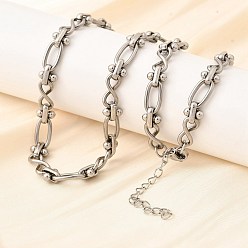 Нержавеющая Сталь Цвет 304 Овальные цепочки из нержавеющей стали с бесконечными звеньями для женщин и мужчин, цвет нержавеющей стали, 15.75 дюйм(40см)+удлинитель: 48.5мм, ссылка: 7.5x7x4.5 mm