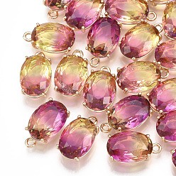 Разноцветный Стеклянные подвески, с латунной фурнитурой , граненые, овальные, золотые, красочный, 17x13.5x7 мм, отверстие : 1.5 мм