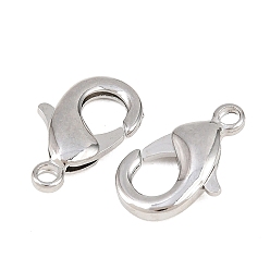 Real Platinum Plated SHEGRACE Brass Lobster Claw Clasps, Cadmium Free & Nickel Free & Lead Free, Real Platinum Plated, 19x11.5x4mm, Hole: 2.4mm