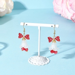 Красный Акриловые серьги-подвески в виде цветка, с выпечкой окрашены перламутровым стеклом круглые бусины, стеклянные бусины и 304 крючки для сережек из нержавеющей стали, золотые, красные, 47x18 мм