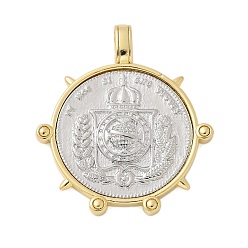 Платиновый & Золотой Латунные подвески, плоские круглые с монетой, стойки покрытие, без кадмия и без свинца, долговечный, платиной и золотом, 41x36.5x4.5 мм, отверстие : 6.5x3.5 мм