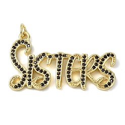 Настоящее золото 18K Латунные микро проложить кубического циркония подвески, чары сестер слова, долговечный, стойки покрытие, без свинца и без кадмия, реальный 18 k позолоченный, 20.5x34.5x2.5 мм, отверстие : 3.5 мм