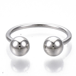 Platinum Alloy Cuff Rings, Open Rings, with Round Immovable Beads, Platinum, US Size 6(16.5mm)