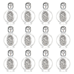 Antique Silver Virgin Mary Decorated Glass Empty Holy Water Bottles for Religious, with Rose Cap, Antique Silver, 4.4x2.2x6.7cm