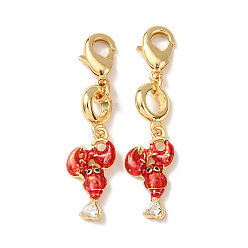 Креветка Декоративный кулон из латуни с микропаве из прозрачных кубических цирконий и эмали., с застежкой омар, стойки покрытие, долговечный, без кадмия и без свинца, золотые, креветка, 39.5 мм