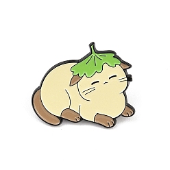 Светло-желтый Эмалированные значки с котом и листом, булавки для лацканов из сплава для одежды рюкзака, чёрные, светло-желтый, 25x30 мм