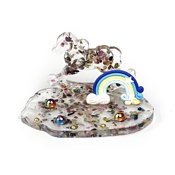 Турмалин Смоляная радужная лошадка-качалка украшение для витрины, с натуральной турмалиновой крошкой внутри статуэток для украшения домашнего офиса, 130x100x80 мм