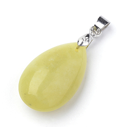Масло Нефрит Натуральные масляные нефритовые подвески, со сплавочной фурнитурой, слеза, платина, 23~24x14x8 мм, отверстие : 4x5 мм
