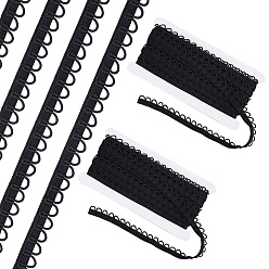 Black Nylon Elastic Cord with Button Loops, Buttonhole Elastic Sewing Bands, Flat, Black, 1/2 inch(13~14mm), about 10.94 Yards(10m)/Card